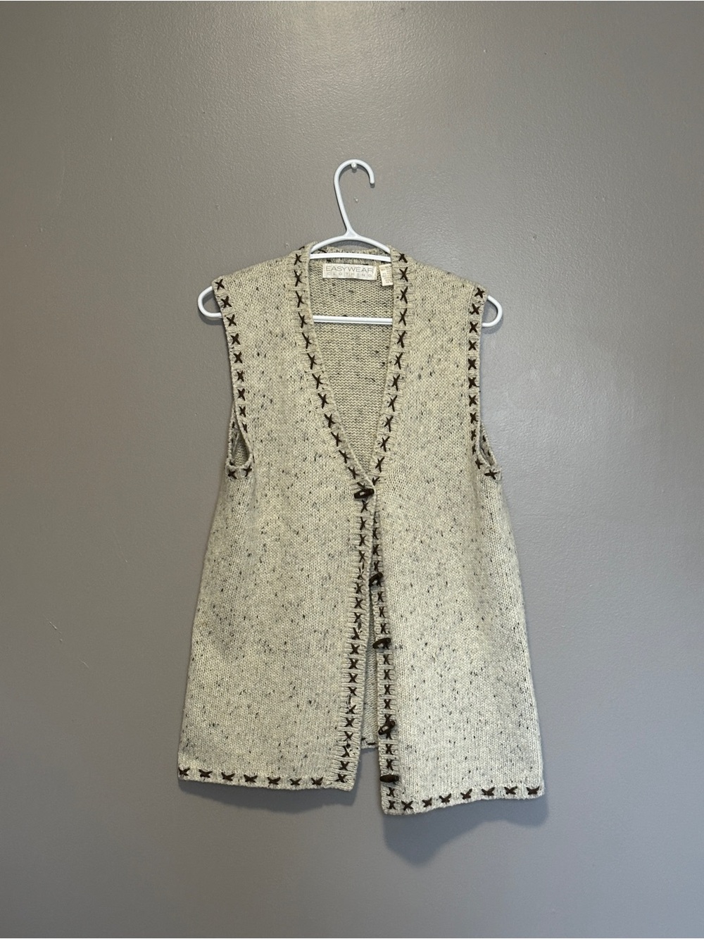 Knit Vest with brown toggles - Cozy Layering Piece